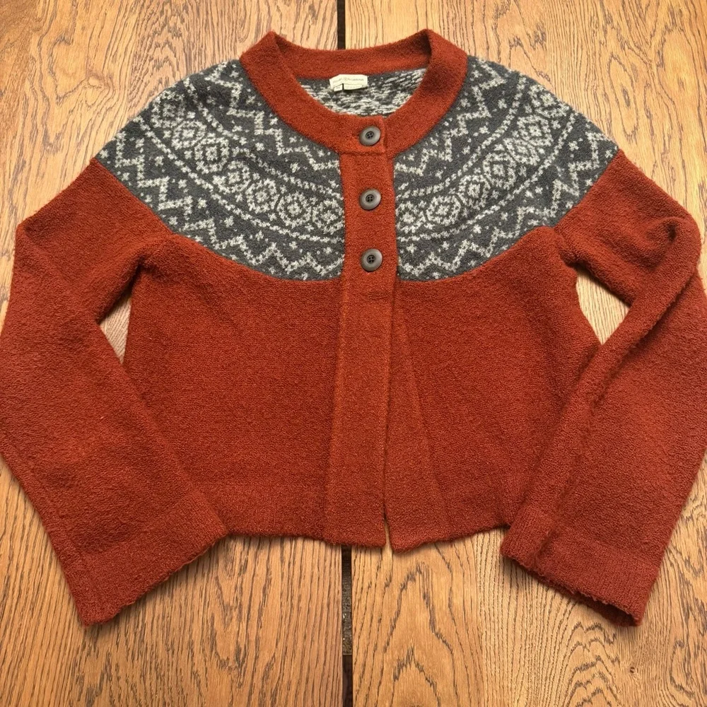 Royal Robbins Rust fairlisle Grandmacore Cardigan Sweater Chunky Cozy Cabincore - Picture 1 of 5